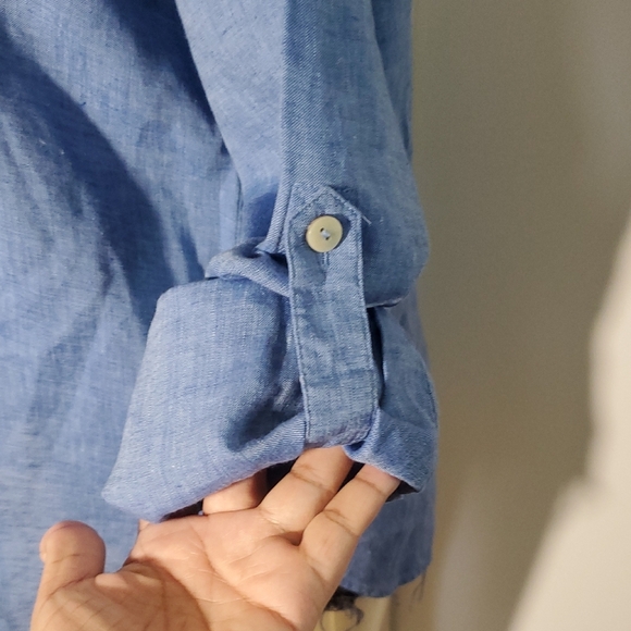 Chico's 100% Linen Blue Women's Long Sleeve Collared Button-Up Shirt Size 2 - Picture 4 of 12